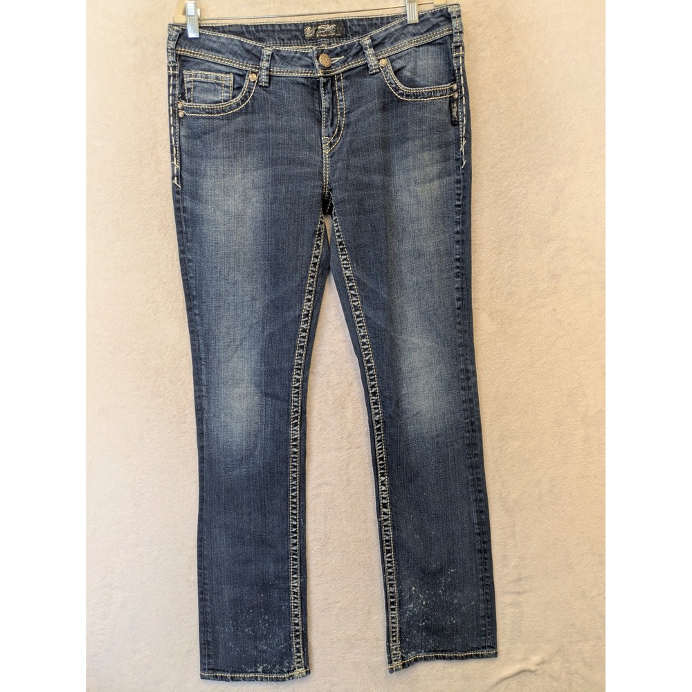 Silver Jeans Co. Aiko Baby Boot Jeans Women's 33x33 Blue Contrast Stitch Western